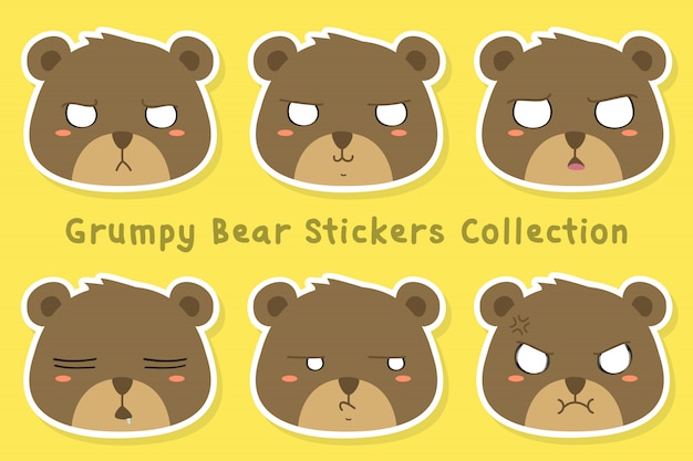 Vector schattige grizzly beer sticker. dierlijke stickerset