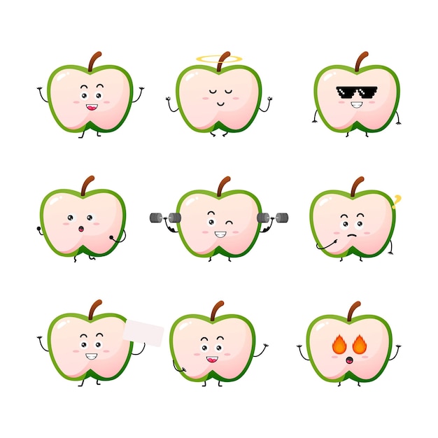 Schattige groene appel karakter vectorillustratie