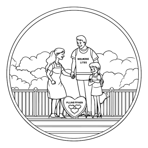 schattige grootmoeder en grootvader met klein meisje in het hek vector illustratie ontwerp