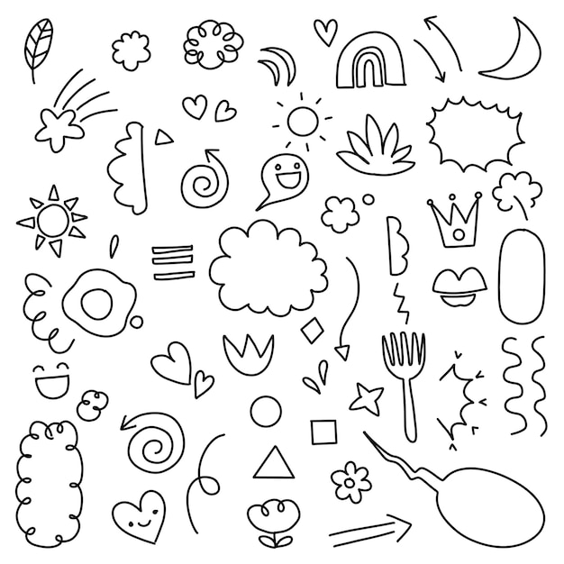 schattige hand getrokken doodle set liefde schattig ding schattige dieren en creatieve design collectie illustratie