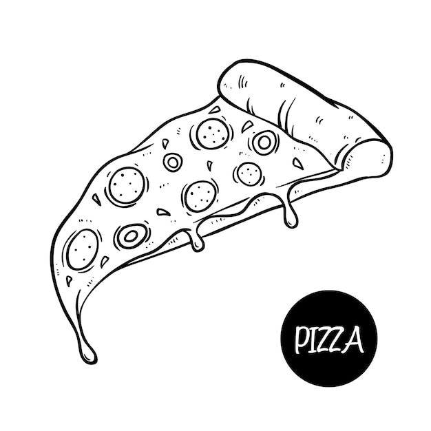 Schattige heerlijke pizza met gesmolten kaas en hand getrokken doodle stijl gebruiken