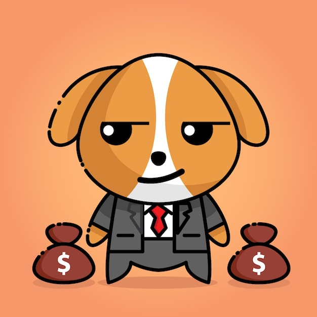 Schattige hond in uniform van de baas met geld in de zak