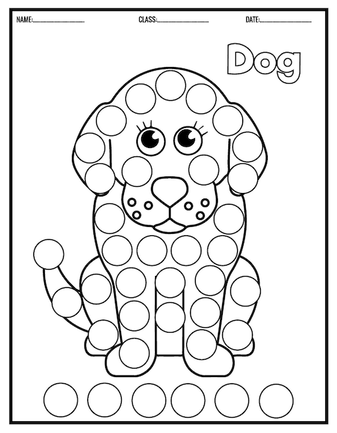 Vector schattige hond kleurplaat, dot markers activiteit verf daubers voor kinderen.