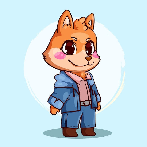 Vector schattige hond met coole outfit kawaii dier cartoon ontwerp personage