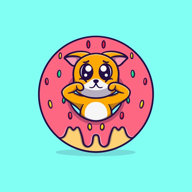 Schattige hond met donut vector pictogram illustratie