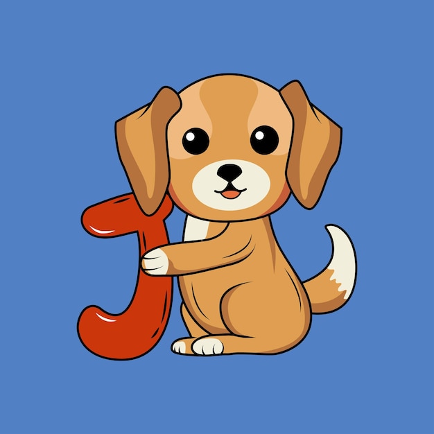 Schattige hond met J Letter vectorillustratie