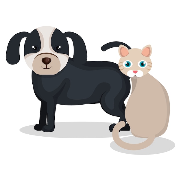 schattige hond met kat mascotte pictogram