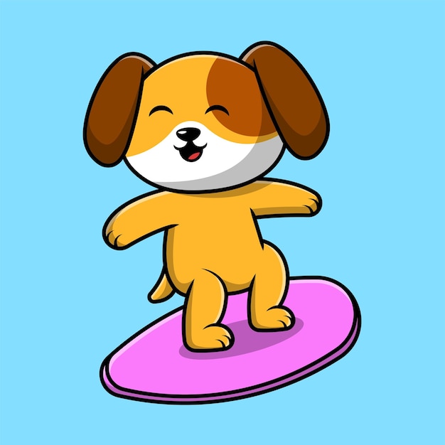 Schattige hond surfen cartoon vector pictogram illustratie