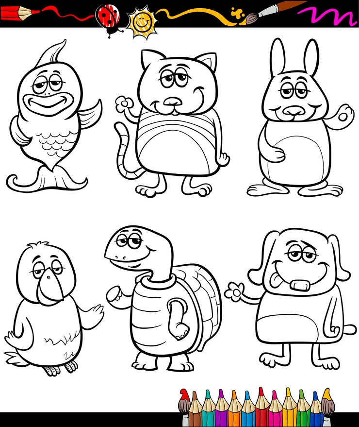 Vector schattige huisdieren cartoon kleurboek