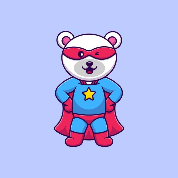 Schattige ijsbeer superheld staande cartoon vector iconen illustratie