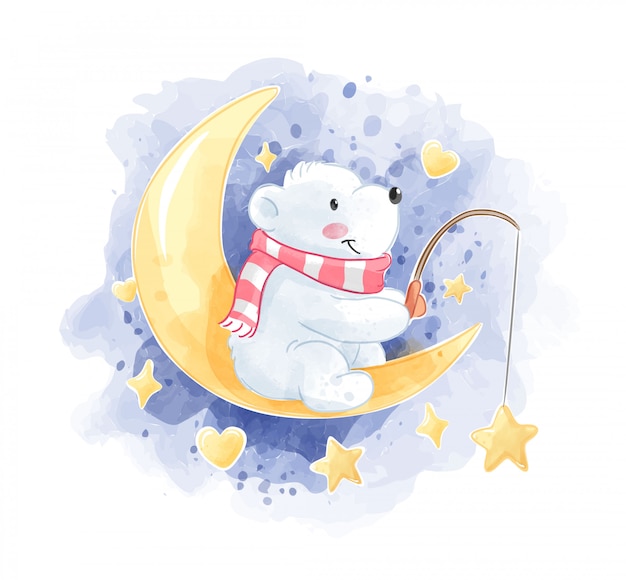 Schattige ijsbeer zittend op de maan illustratie