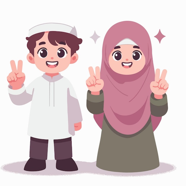 schattige islamitische personages platte illustratie