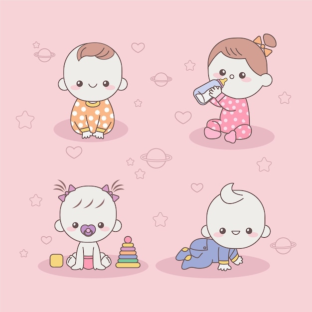 Vector schattige japanse kawaii baby's