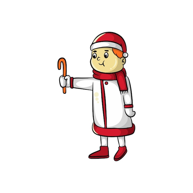Schattige jongen cartoon afbeelding ontwerp gelukkig vieren Kerstmis dragen kerstman kleding en hoed