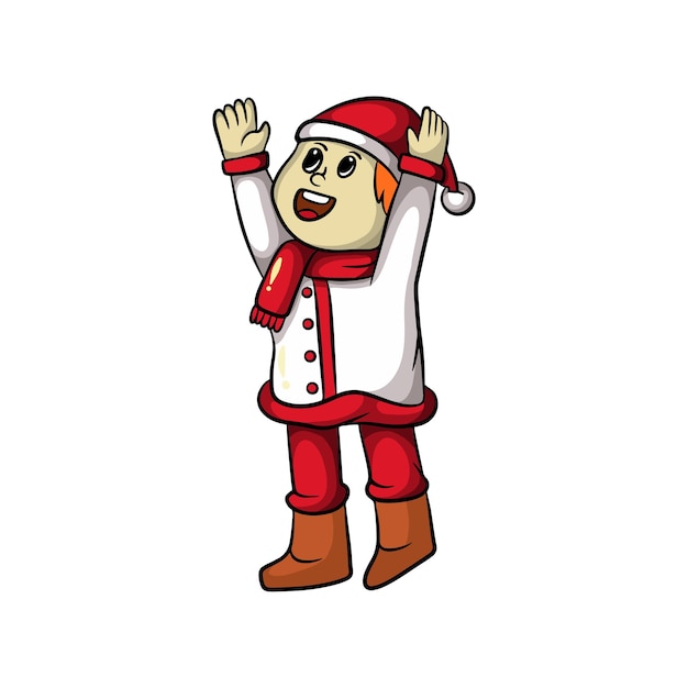 Schattige jongen cartoon afbeelding ontwerp gelukkig vieren Kerstmis dragen kerstman kleding en hoed