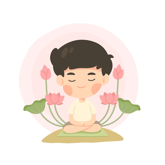 Schattige jongen cartoon in meditatie pose