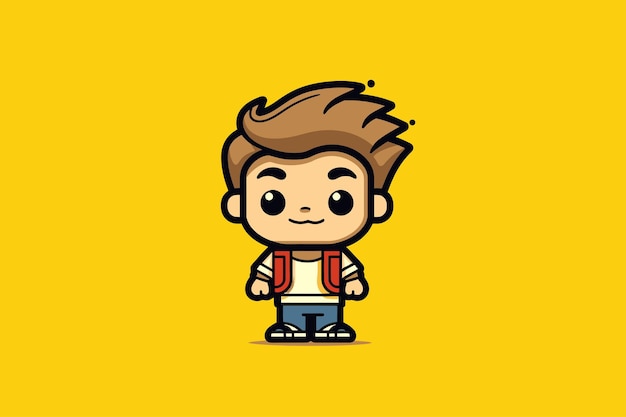 Schattige jongen cartoon karakter vector illustratie ontwerp Mascotte ontwerpconcept