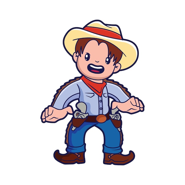 Schattige jongen in cowboy kostuum cartoon vectorillustratie