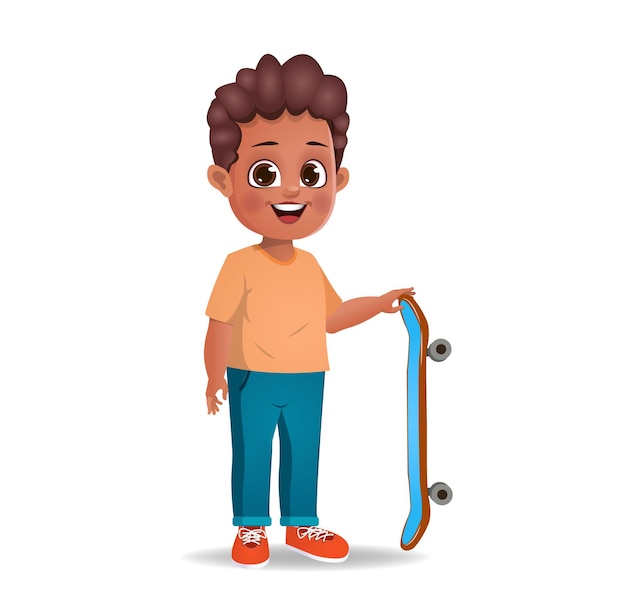 Schattige jongen jongen spelen met skateboard