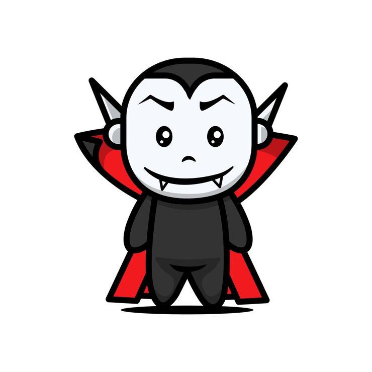 Vector schattige jongen met dracula halloween mascotte kostuum