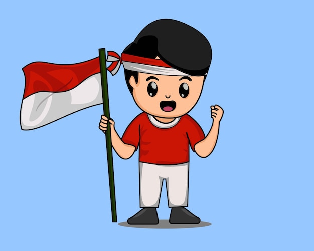 schattige jongen met indonesische vlag of onafhankelijkheidsdag van indonesië