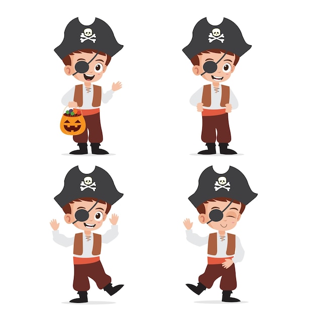 Schattige jongen met piratenkostuum voor Halloween-vectorillustratie