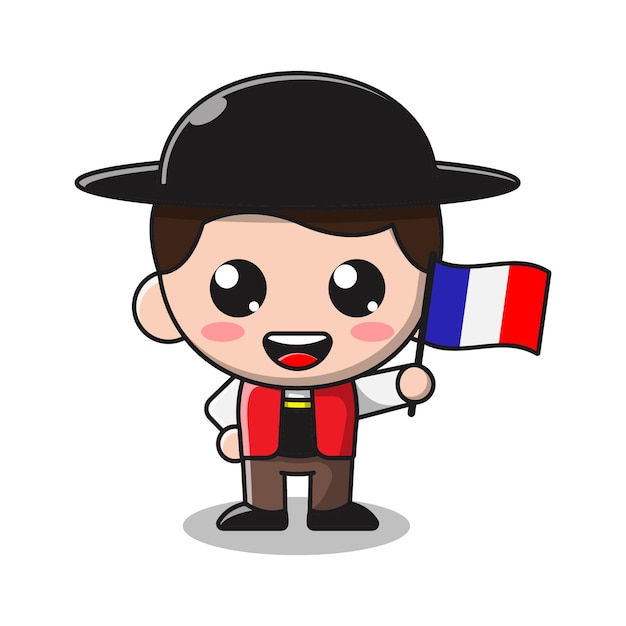 Schattige jongen met vlag van Frech Cartoon afbeelding