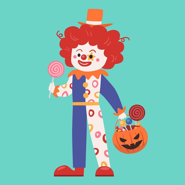 Schattige jongen op Halloween met clownkostuum