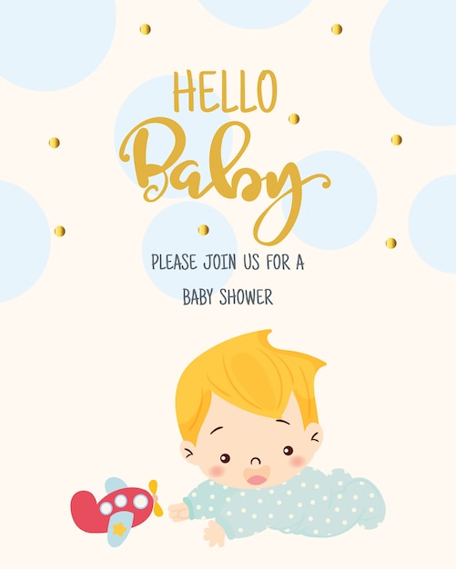 schattige jongen voor baby shower uitnodiging kaart ontwerpsjabloon