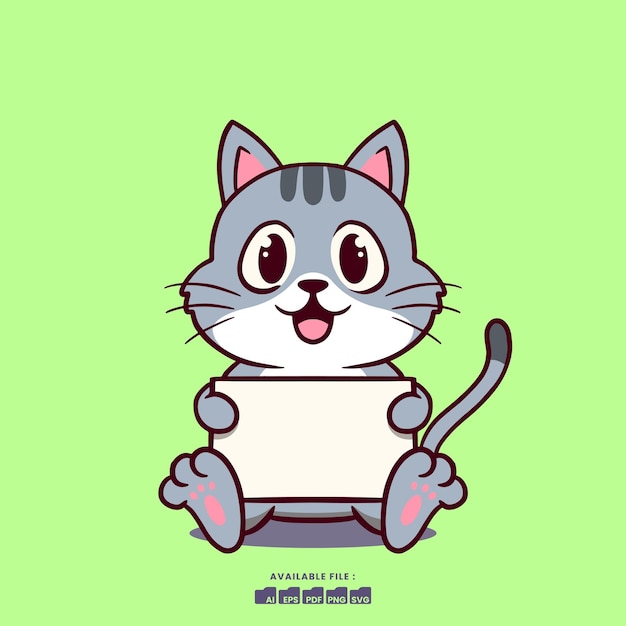 schattige kat cartoon afbeelding met een bord
