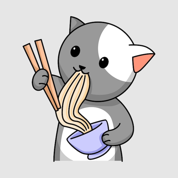 schattige kat die noodle-cartoonontwerp eet