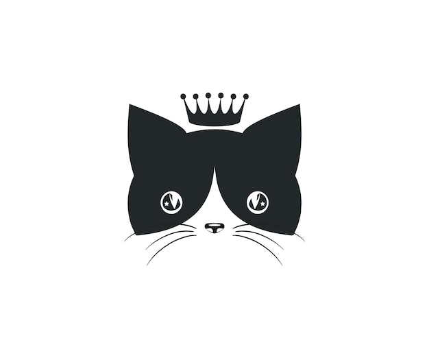 Schattige kat gezicht symbool met kroon, kat vector logo op witte achtergrond. Huisdieren