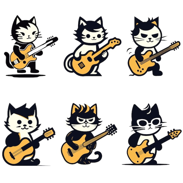 Schattige kat gitaar spelen Geïsoleerde illustratie van een dier dat muziek speelt