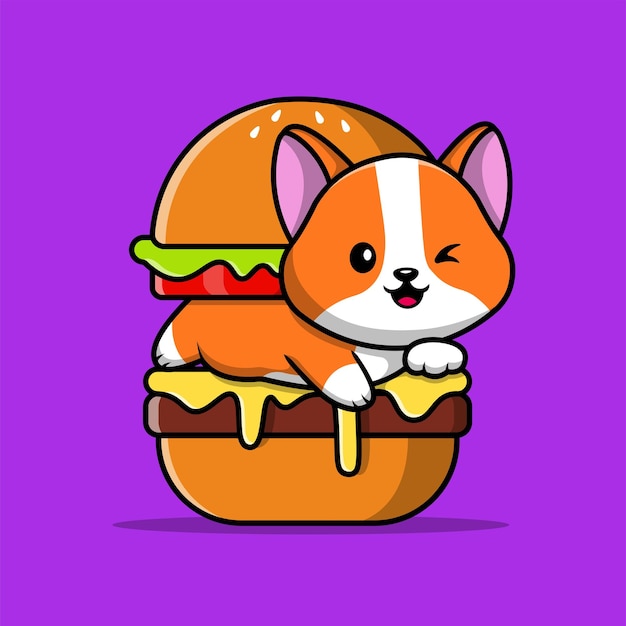 Schattige Kat In Hamburger Cartoon Vector Pictogram Illustratie