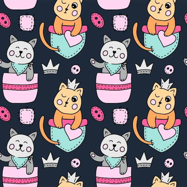 Schattige kat kawaii naadloze vector patroon