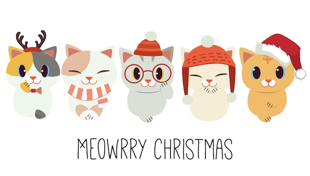 Schattige kat met accessoire van kerstthema in vlakke stijl. illustratie