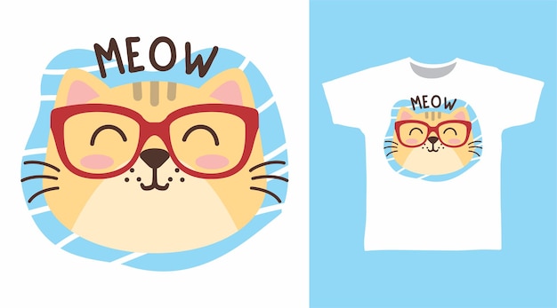 Schattige kat met bril voor t-shirtontwerp