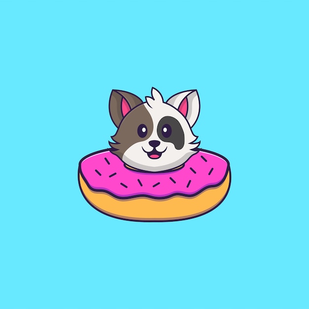 Schattige kat met een donut op zijn nek. Dierlijk beeldverhaalconcept geïsoleerd.