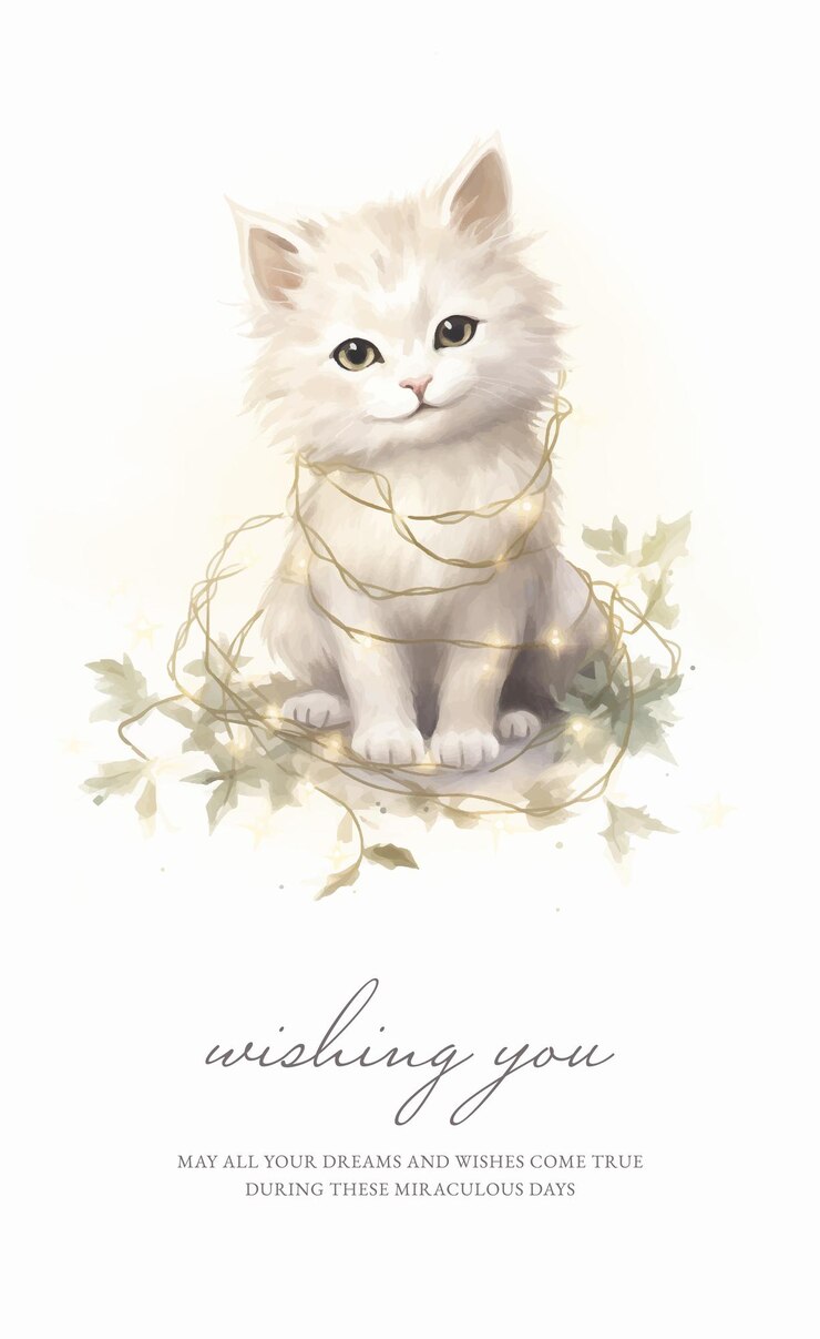 Vector schattige kat met kerst slinger op witte achtergrond