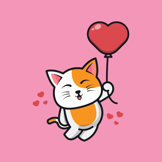 Schattige kat met liefde ballon cartoon pictogram illustratie