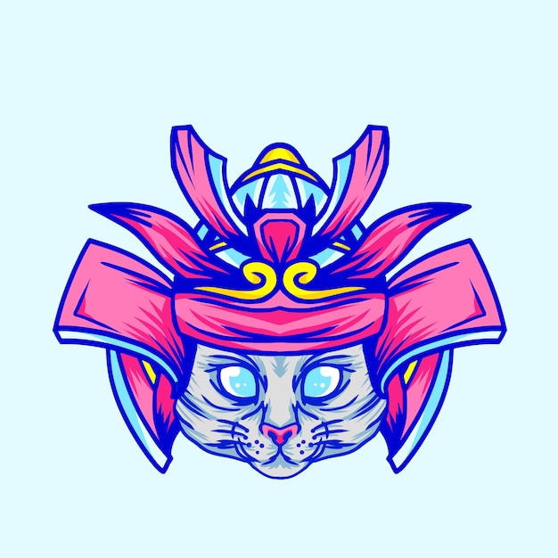 Schattige kat met samoeraienhelm ontwerp illustratie voor kinderen