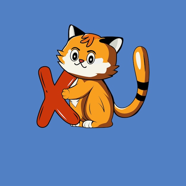 Schattige kat met X Letter vectorillustratie