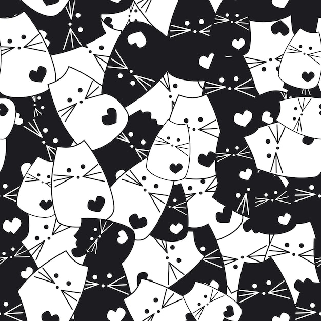 Schattige kat monochroom textielpatroon