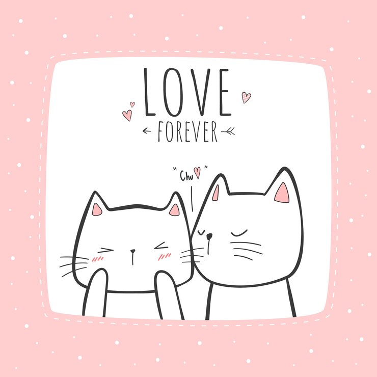 Vector schattige kat paar kussen cartoon doodle kaart