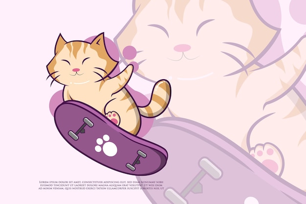 Schattige Kat Spelen Skateboard Illustratie Ontwerp