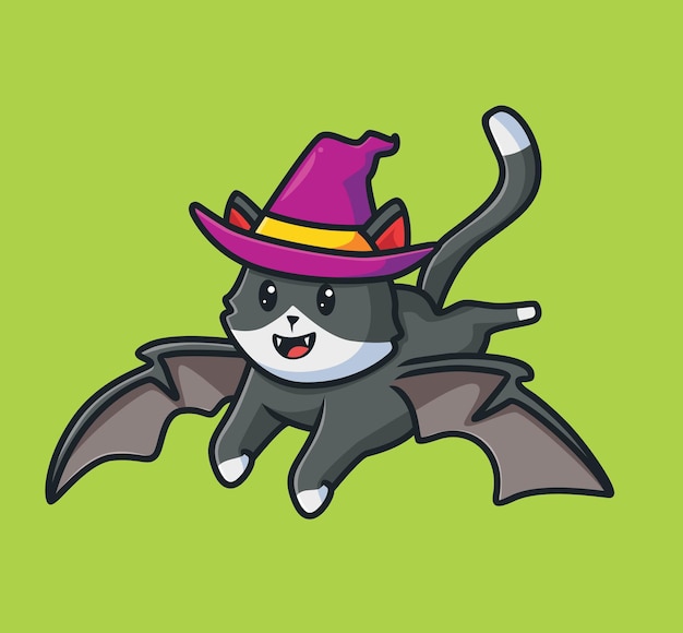 Schattige kat vliegende tovenaar cartoon dier halloween evenement concept geïsoleerde illustratie vlakke stijl