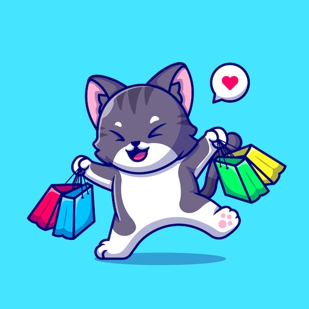 Schattige kat winkelen Cartoon pictogram illustratie.