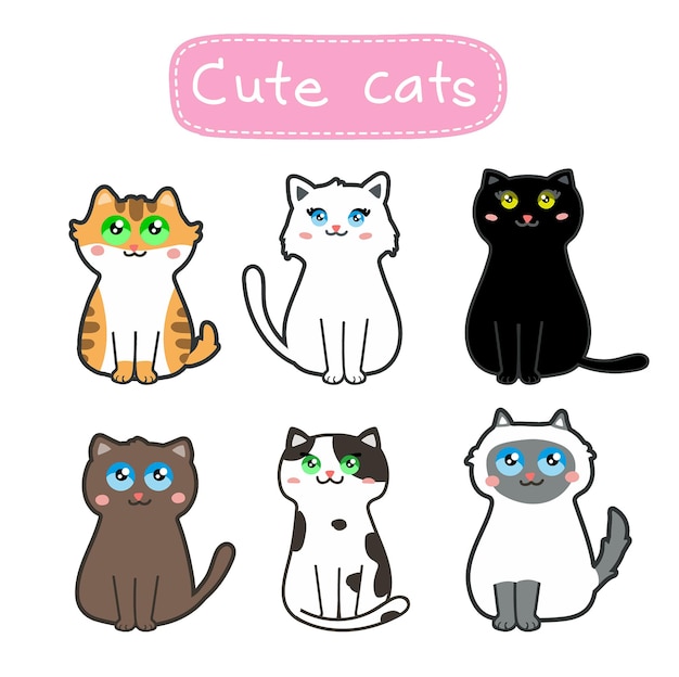 Schattige katten cartoon set vector