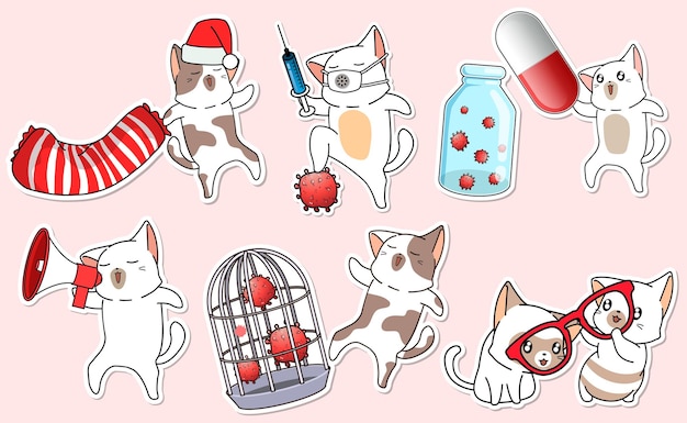 schattige katten cartoon sticker collectie