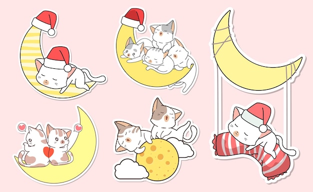 schattige katten cartoon sticker collectie
